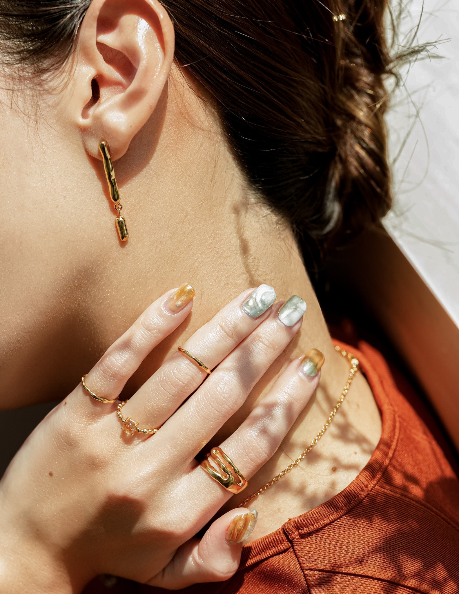 Kharys jewelry little finger and knuckle 18k gold vermeil stacking wave rings