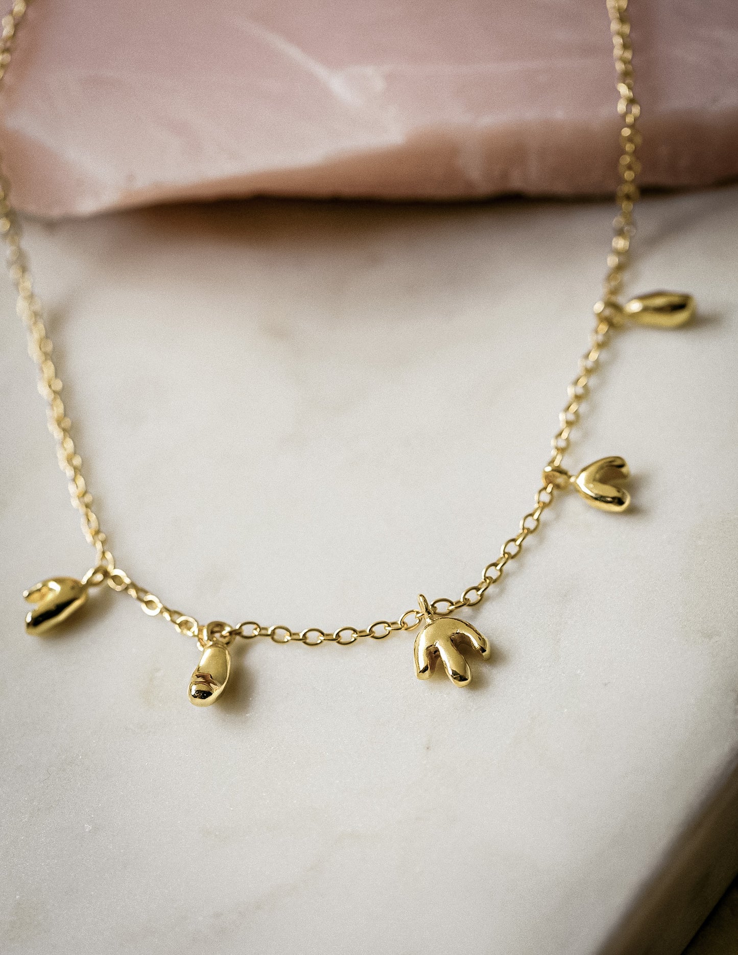 Kharys jewerly icicle charms organic shaped 18k gold vermeil necklace