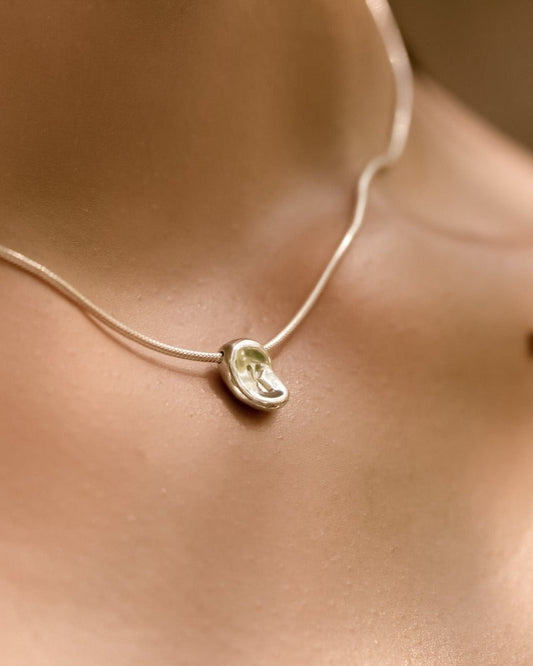 Kharys jewelry hand hammered alphabet letter necklace with snake chain in 925 sterling silver