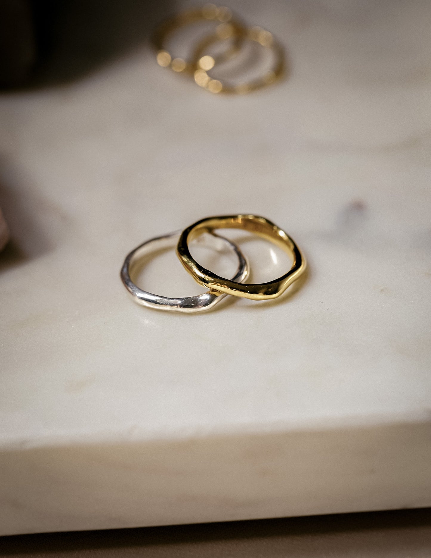 Kharys studio organic shaped 18k gold vermeil and sterling silver rings