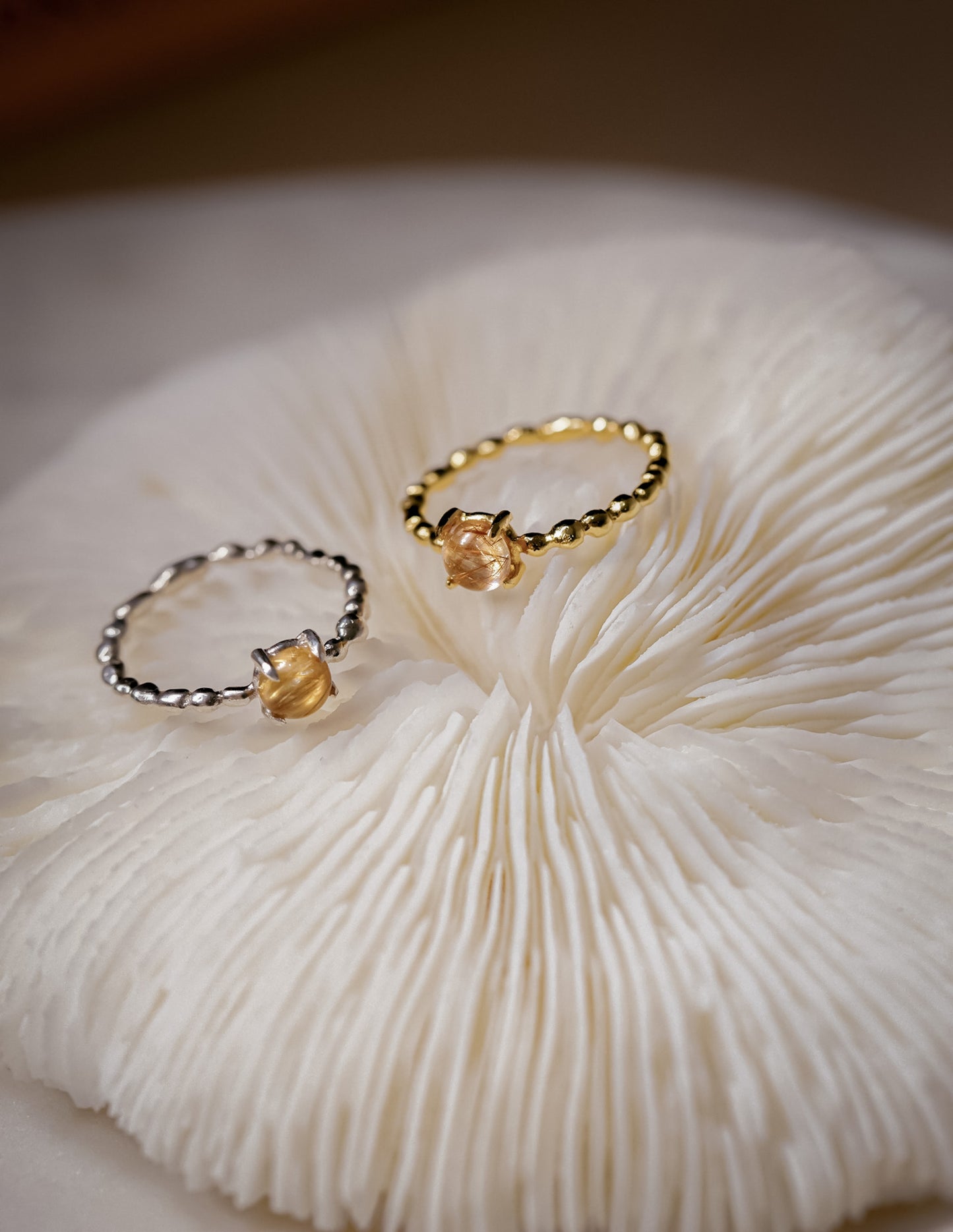 Kharys jewelry organic shaped rutile snowball earrings in 925 sterling silver and 18k gold vermeil