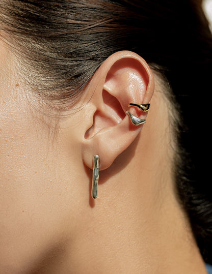 Kharys jewelry organic shaped drip ear cuff in 925 sterling silver and 18k gold vermeil