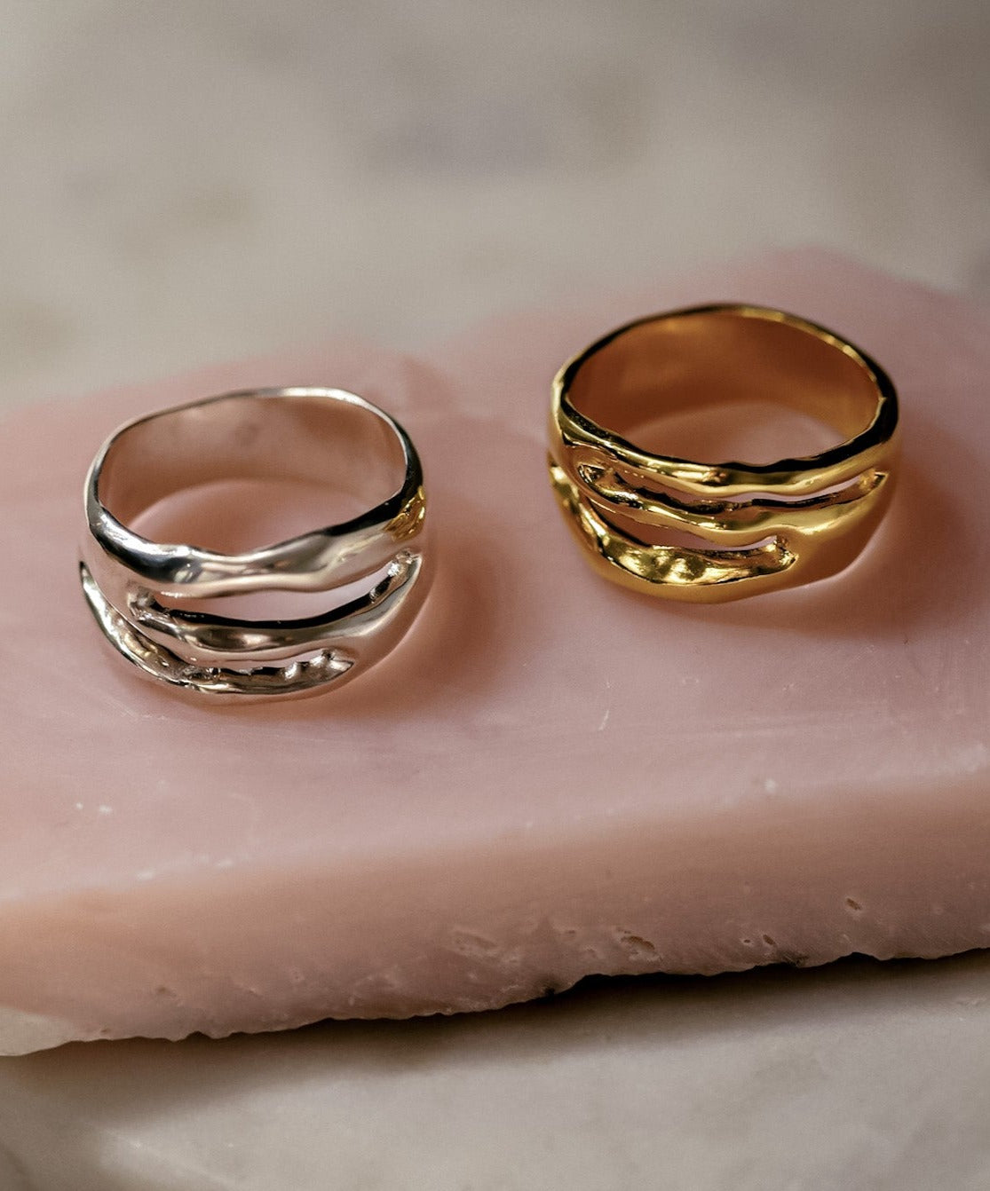 Kharys jewelry 18k gold vermeil and sterling silver statement swell ring