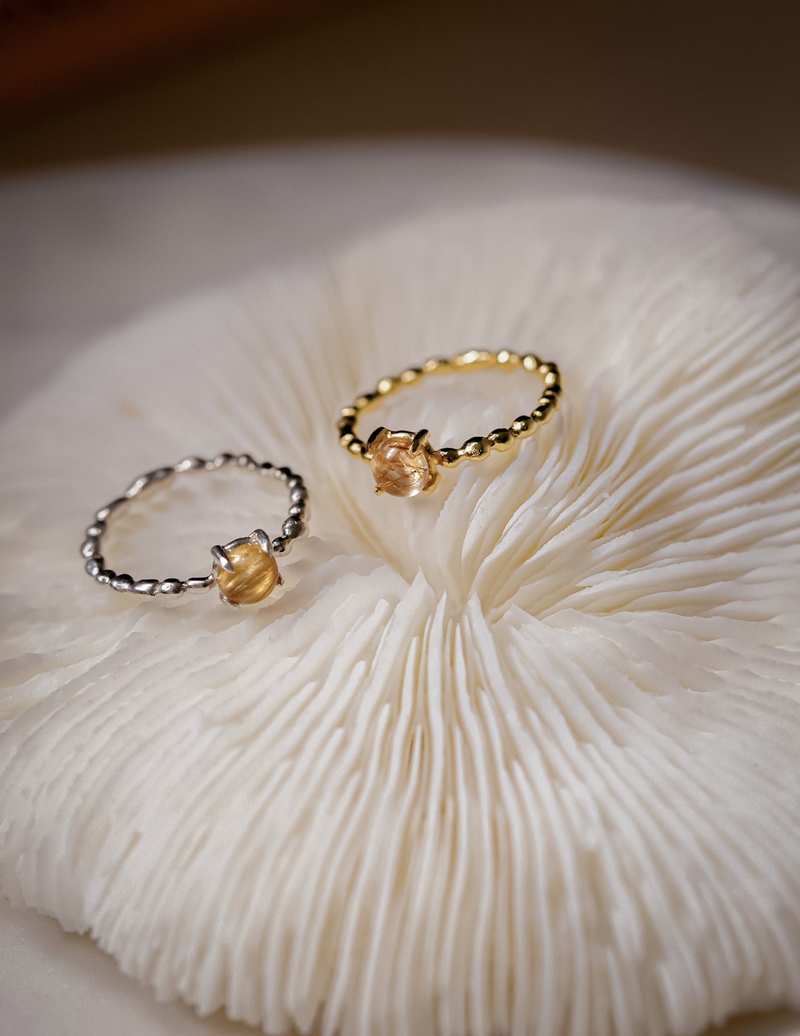 Kharys jewelry organic shaped rutile snowball earrings in 925 sterling silver and 18k gold vermeil
