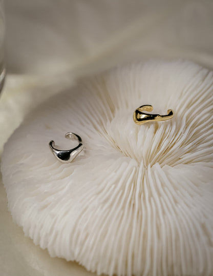 Kharys jewelry organic shaped drip ear cuff in 925 sterling silver and 18k gold vermeil