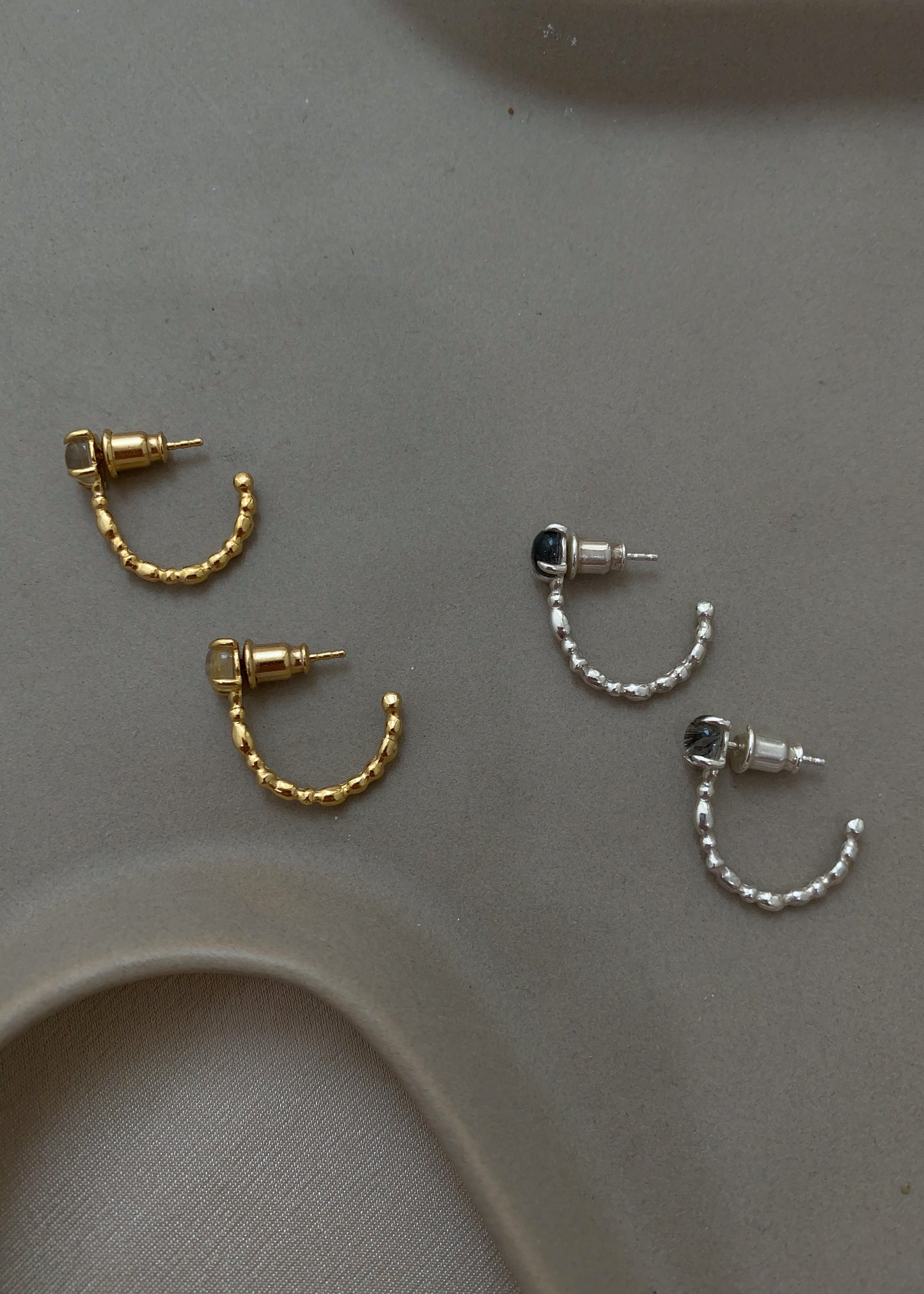 Half hoop snowball earrings