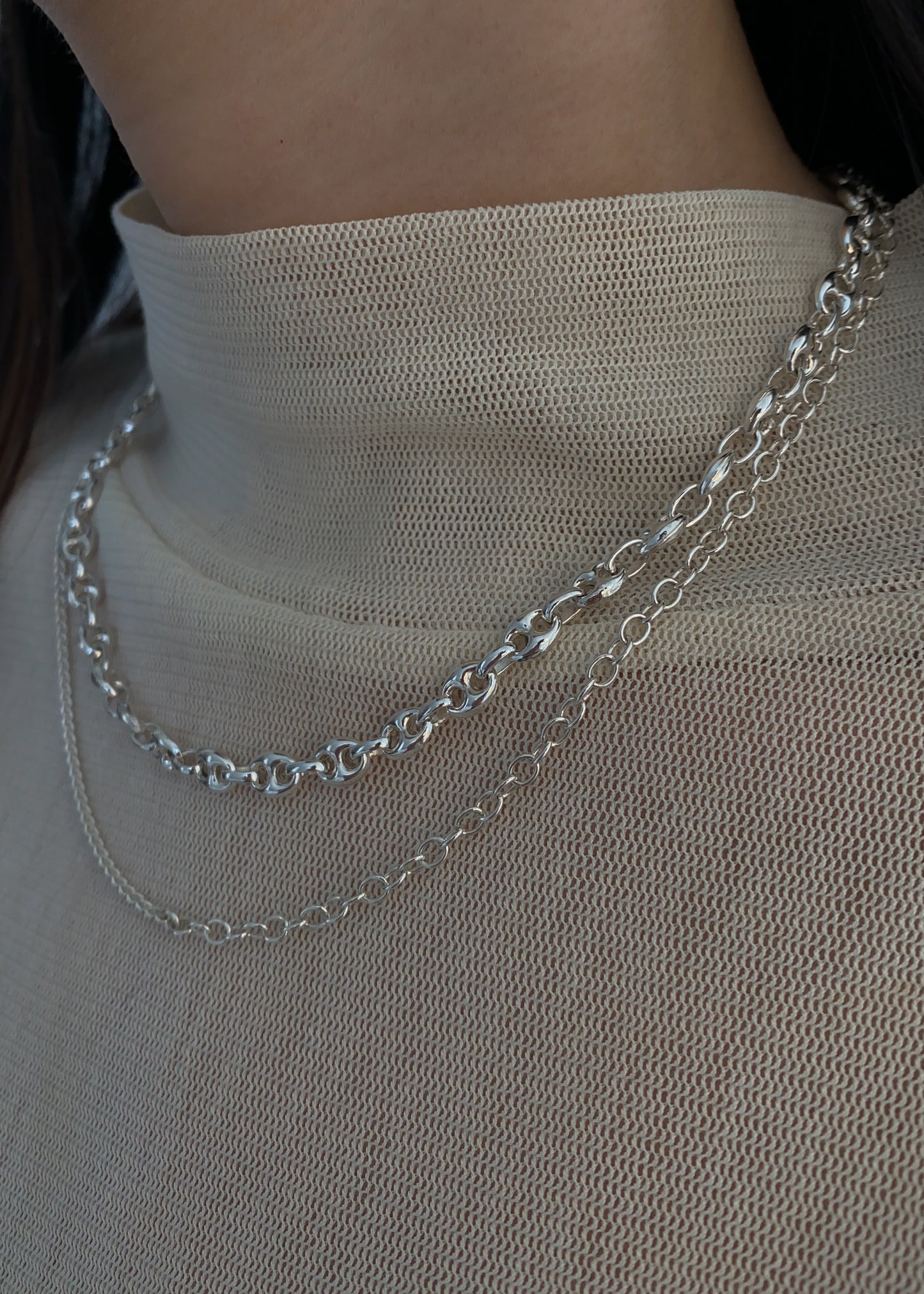 Kharys jewelry two tone double chain necklace in sterling silver